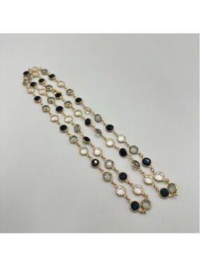 Swarovski Crystal Necklace Clear Smokey Grey & Black Bezel Gold tone 36"